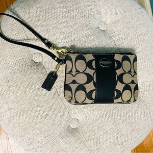 Coach Black and Tan Signature Wristlet